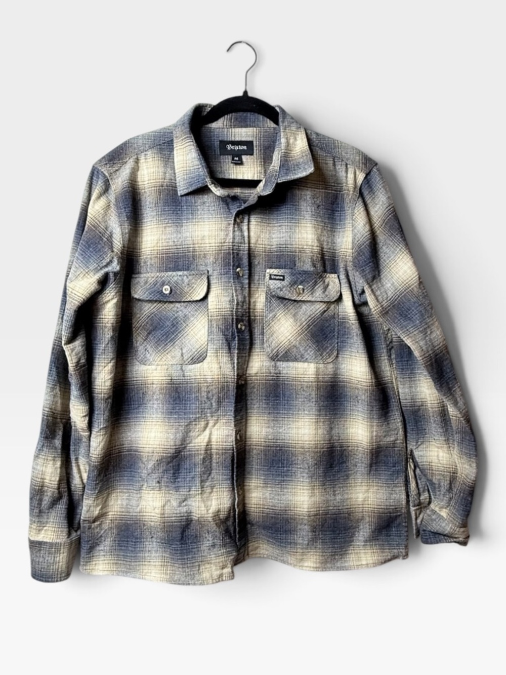 Brixton Men's Plaid Flannel Button Down Size Medium Blue Tan Fall (P)